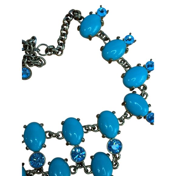 Suzanne Somers Glass Cabochon Bib Necklace Turquoise Blue Rhinestone Adjustable - Picture 6 of 7